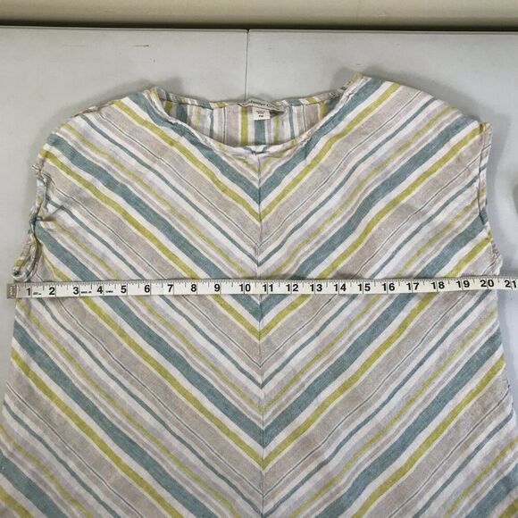 Coldwater Creek Striped 100% Linen Top Women's Petite Medium Casual Summer Woven - Picture 7 of 11